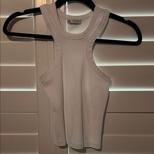 Zara White Ribbed Tank Top